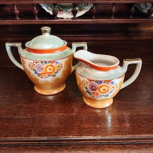 GUC. Vintage Floral Lusterware Creamer and Sugar Set